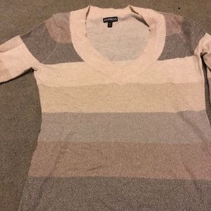 Sweater! Beige and bronze stripe vneck sweater!